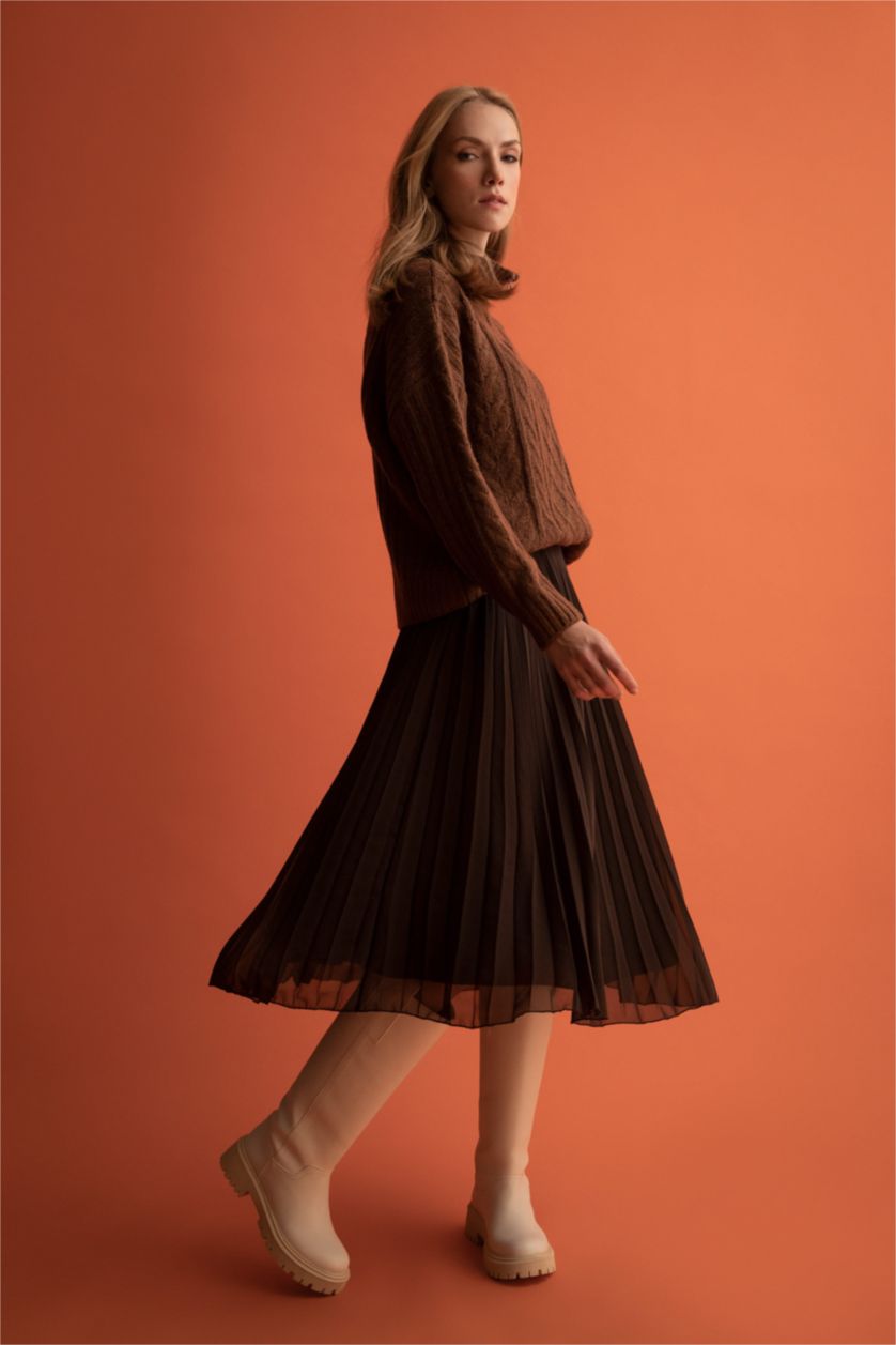 نساء بني تنورة ميدي شيفون بكسرات بخصر مطاطي قصة A