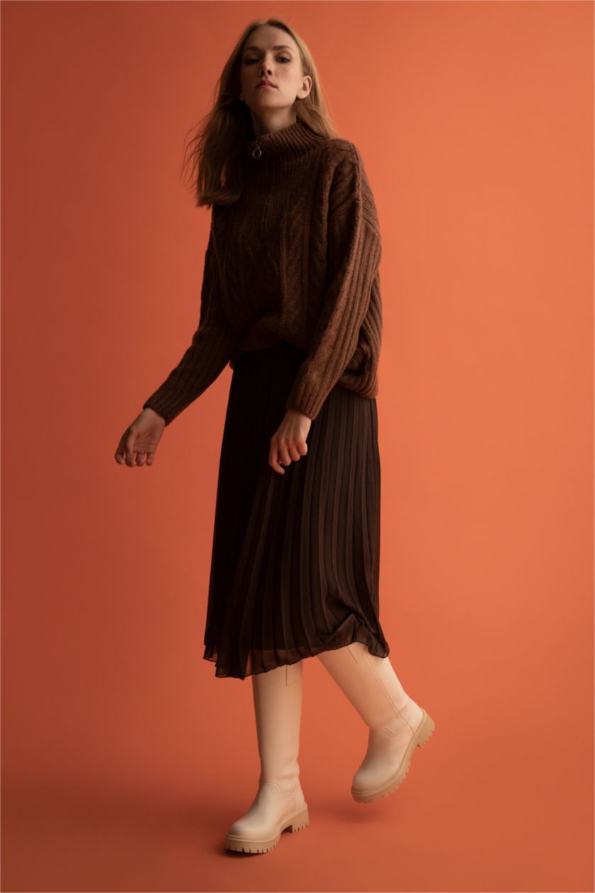 نساء بني تنورة ميدي شيفون بكسرات بخصر مطاطي قصة A