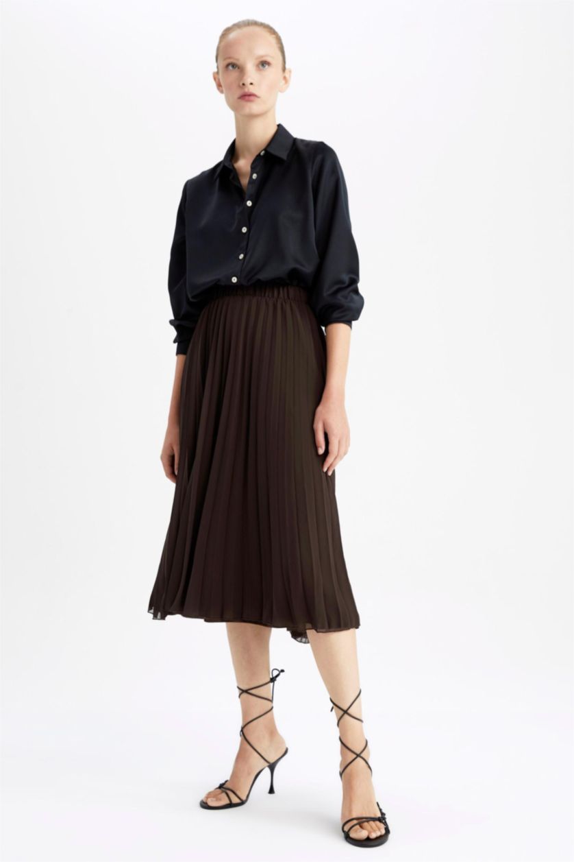 نساء بني تنورة ميدي شيفون بكسرات بخصر مطاطي قصة A