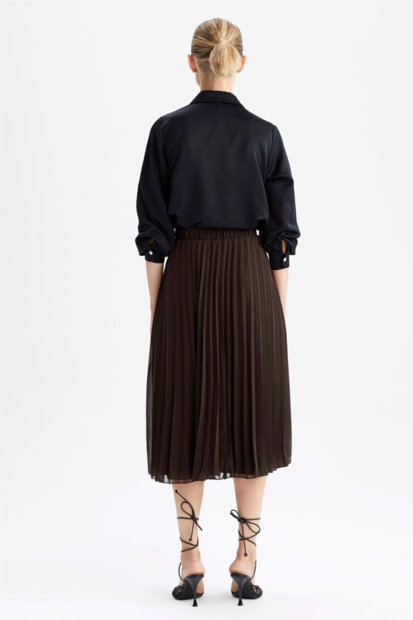 نساء بني تنورة ميدي شيفون بكسرات بخصر مطاطي قصة A