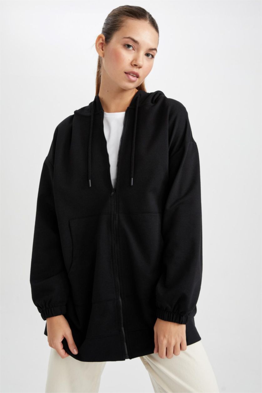 WOMAN Black Relax Fit Hooded Cardigan