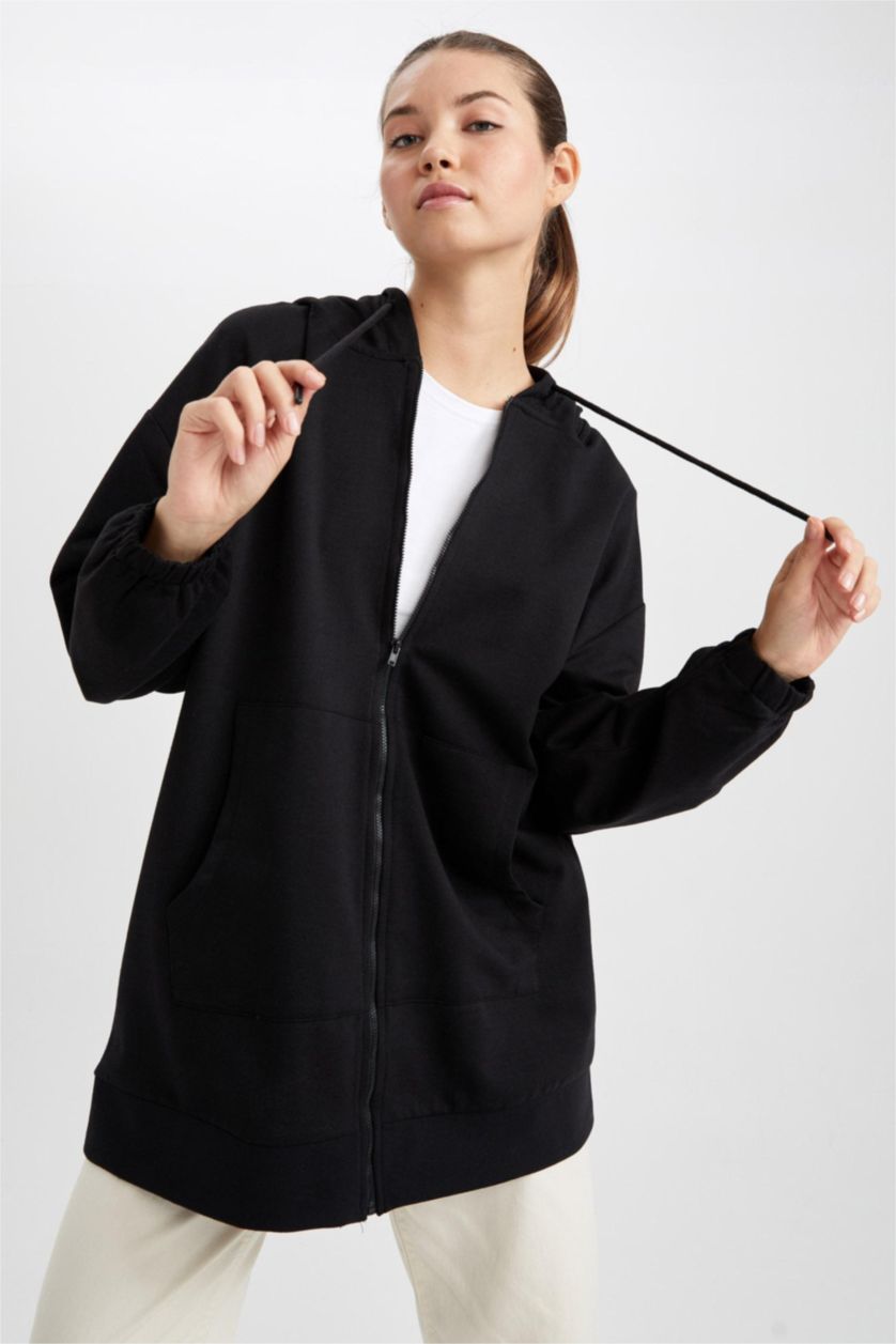 WOMAN Black Relax Fit Hooded Cardigan