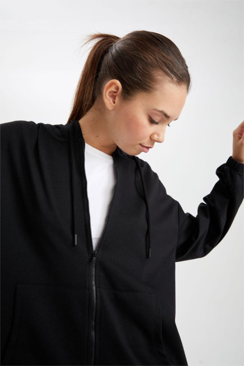 WOMAN Black Relax Fit Hooded Cardigan
