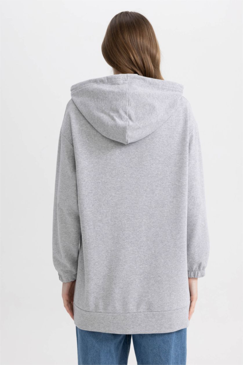 WOMAN Grey Melange Relax Fit Hooded Cardigan