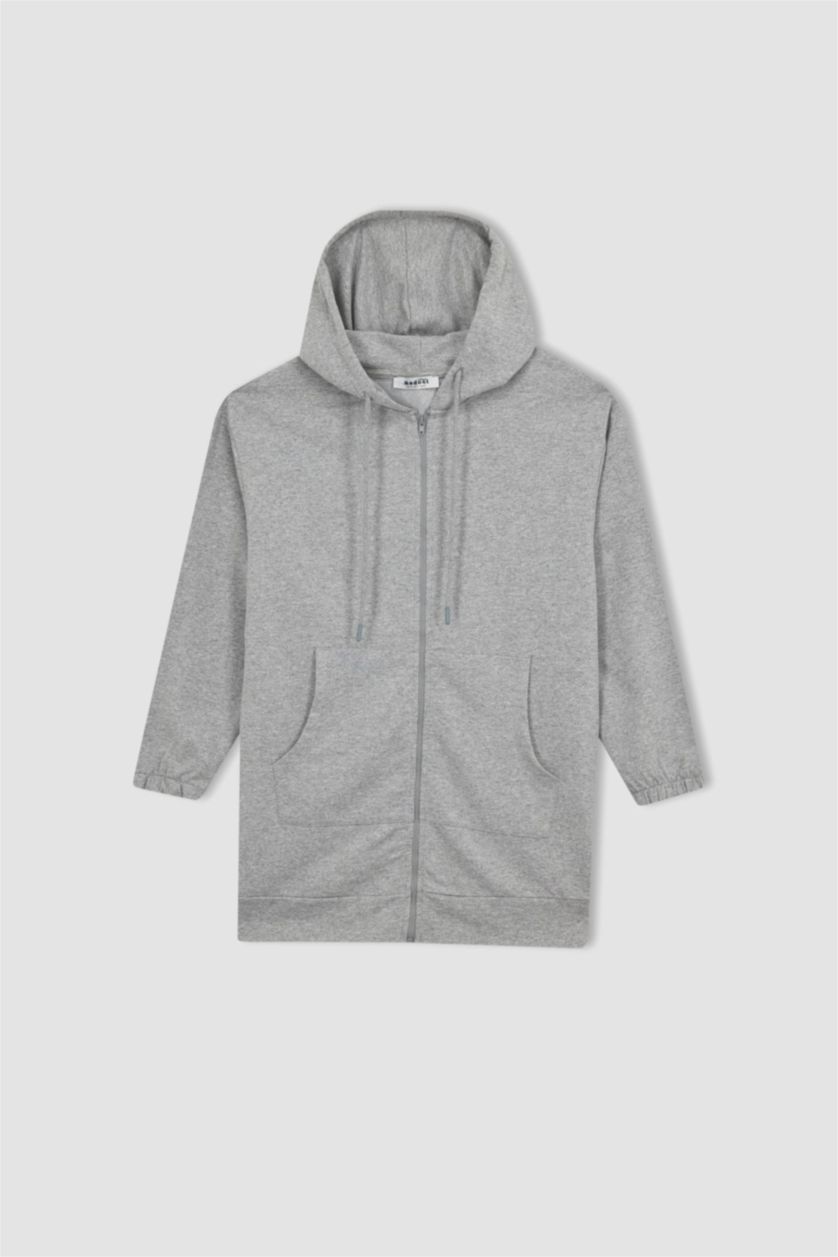 WOMAN Grey Melange Relax Fit Hooded Cardigan