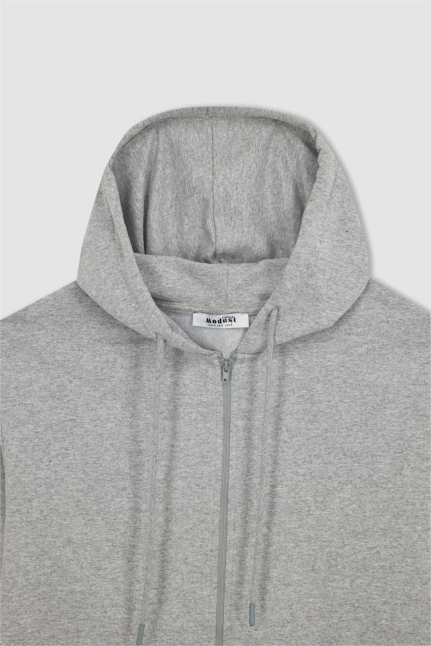 WOMAN Grey Melange Relax Fit Hooded Cardigan