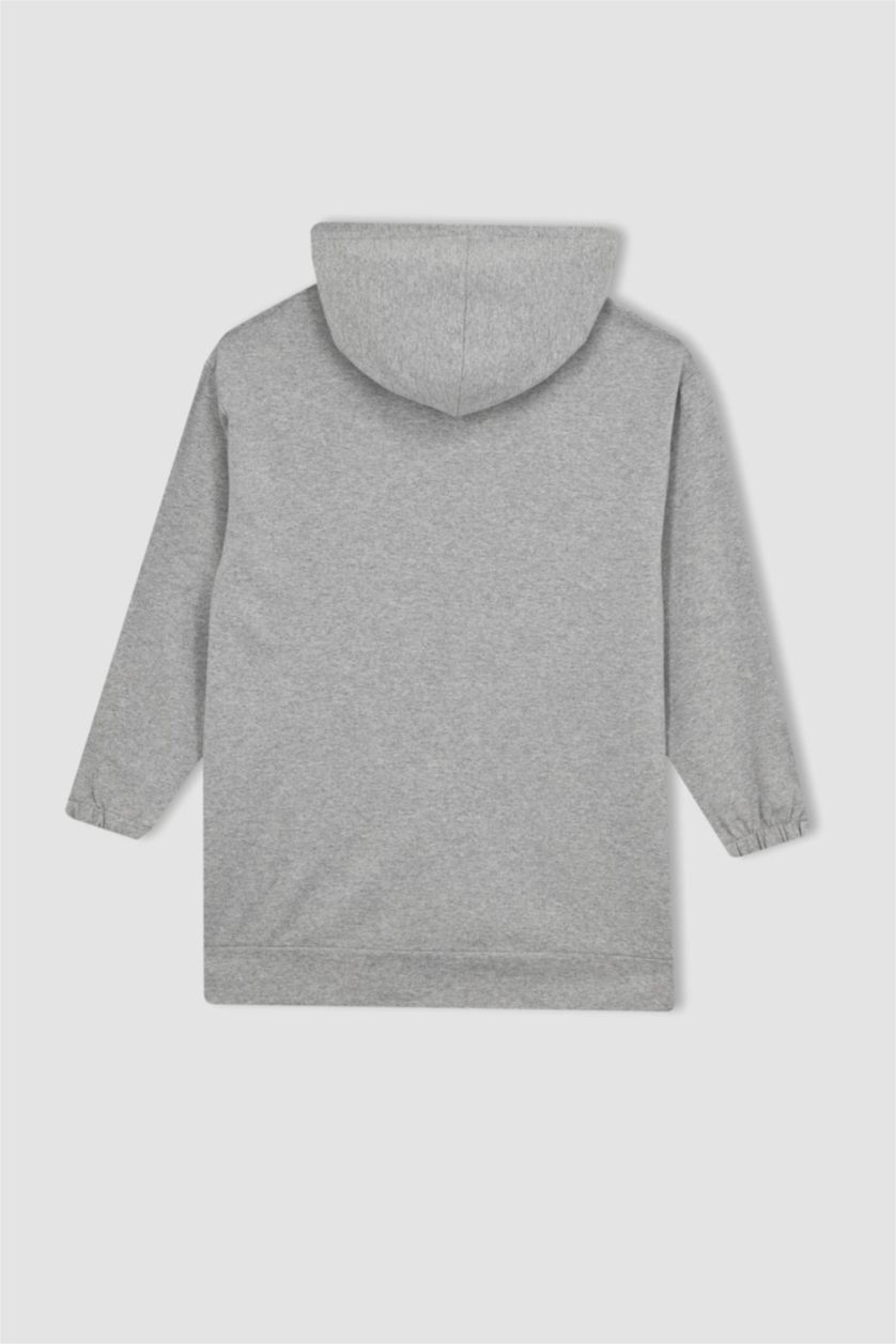 WOMAN Grey Melange Relax Fit Hooded Cardigan