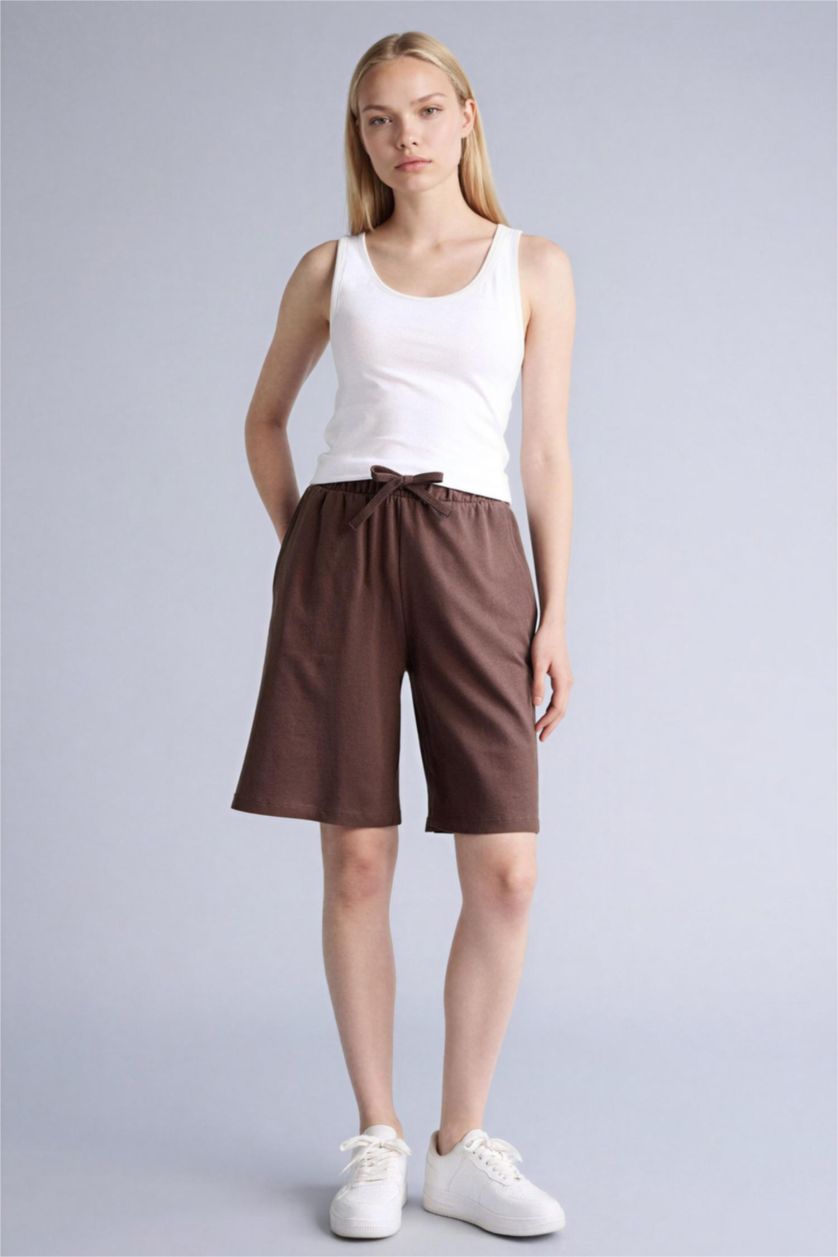 FEMME Marron Clair Pantacourt Coupe Régulière Basique Taille Normale Ourlet régulier