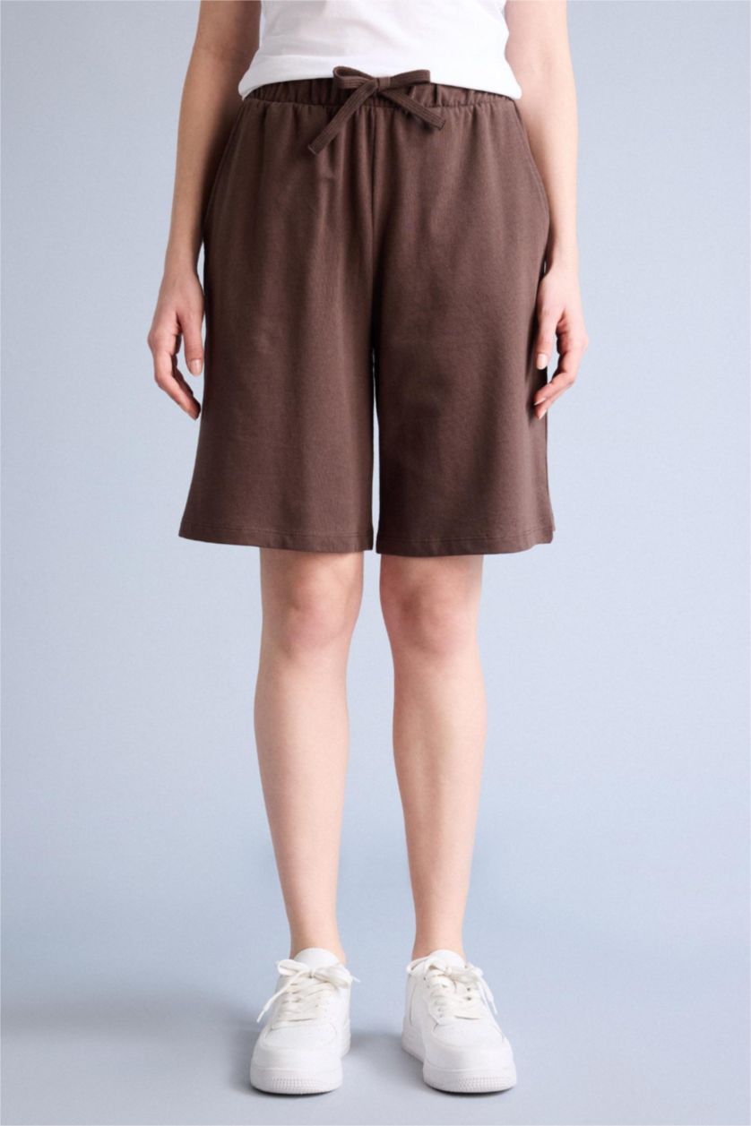 FEMME Marron Clair Pantacourt Coupe Régulière Basique Taille Normale Ourlet régulier