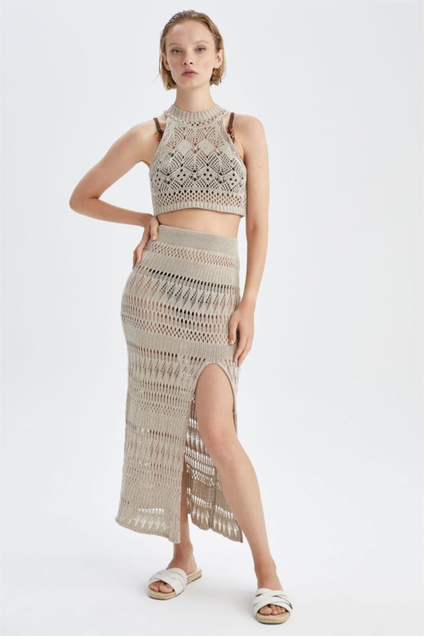 Kadın Bej Regular Fıt Pamuk Akrilik Plaj Kıyafeti