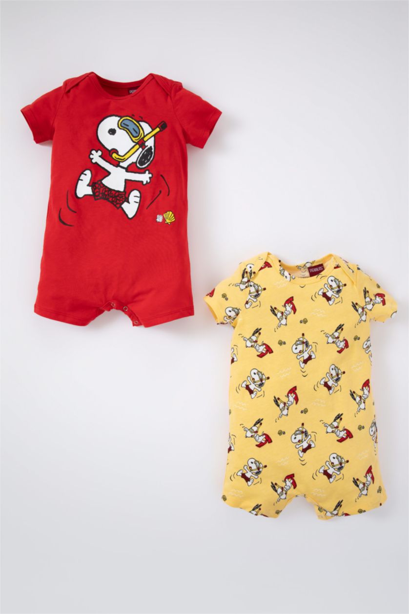 BABY BOY Red Baby Boy Snoopy Licensed Combed Cotton 2-piece Rompers