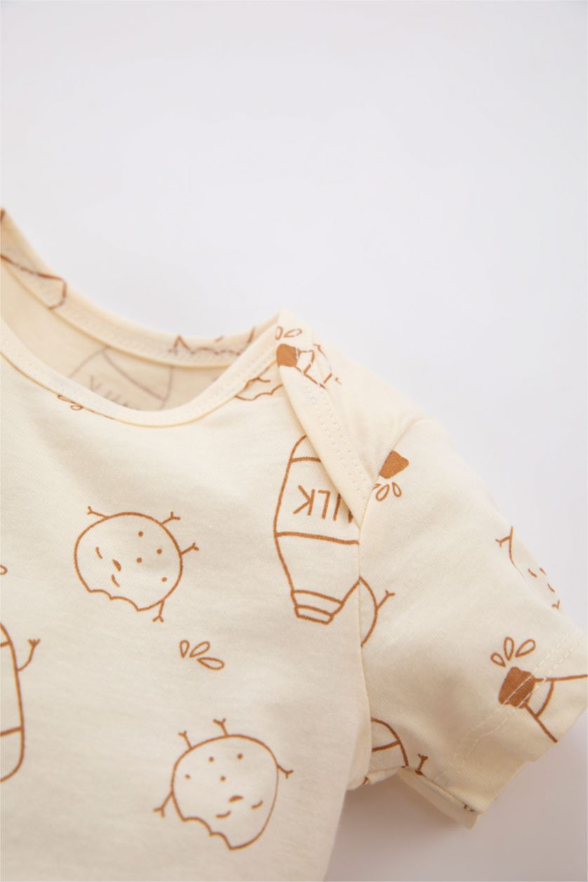 BABY GIRL Camel Baby Boy Milk Printed Combed Cotton 3 Piece Short Sleeved Snap Fastener Body