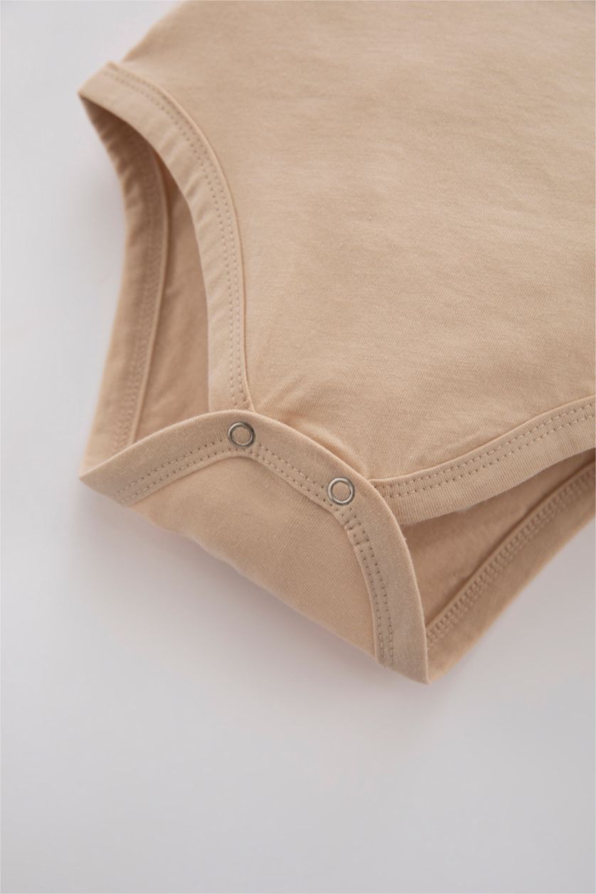 BABY GIRL Camel Baby Boy Milk Printed Combed Cotton 3 Piece Short Sleeved Snap Fastener Body