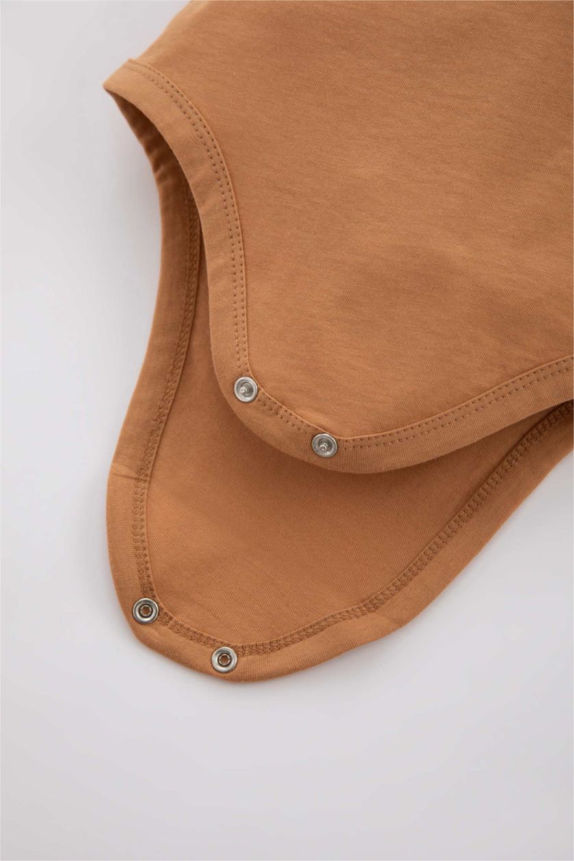 BABY GIRL Camel Baby Boy Milk Printed Combed Cotton 3 Piece Short Sleeved Snap Fastener Body