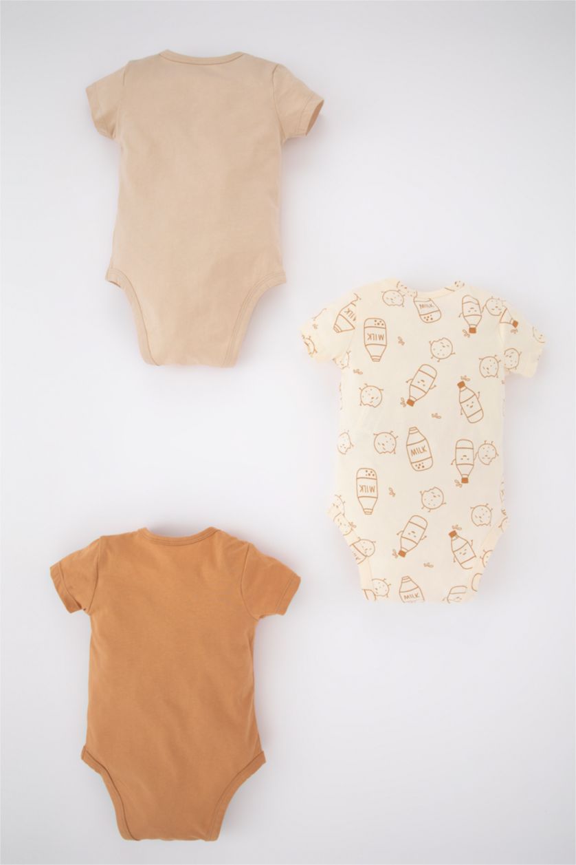 BABY GIRL Camel Baby Boy Milk Printed Combed Cotton 3 Piece Short Sleeved Snap Fastener Body