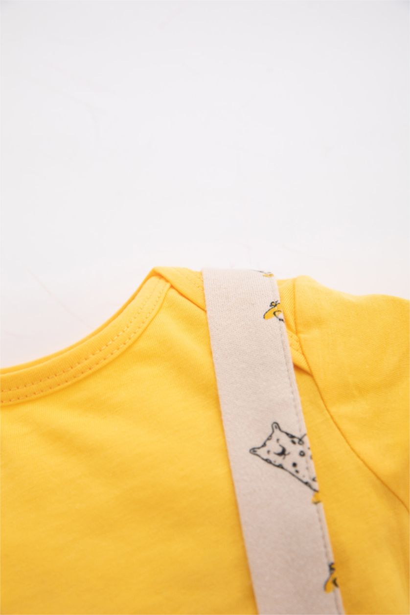 BABY GIRL Yellow Baby Boy Animal Patterned Long Sleeved T-Shirt Salopet 2-Pack Set