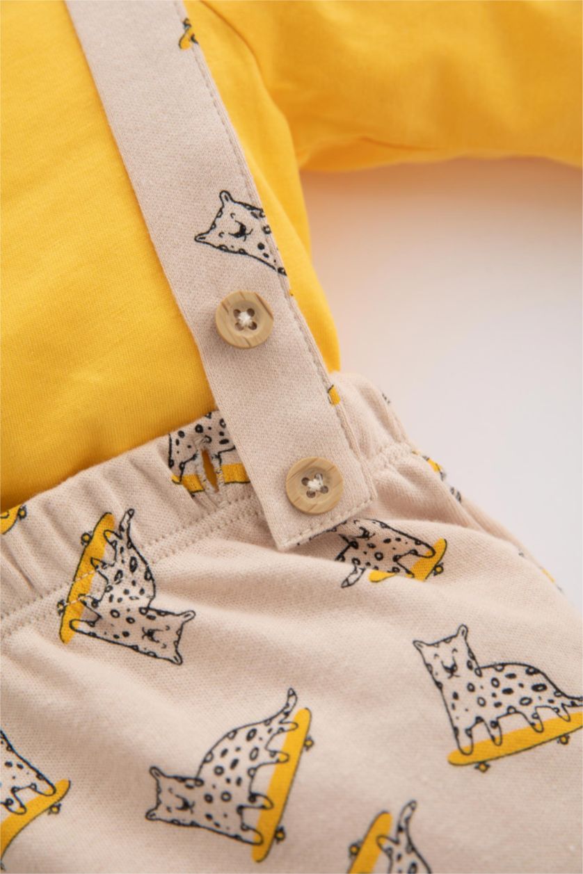 BABY GIRL Yellow Baby Boy Animal Patterned Long Sleeved T-Shirt Salopet 2-Pack Set