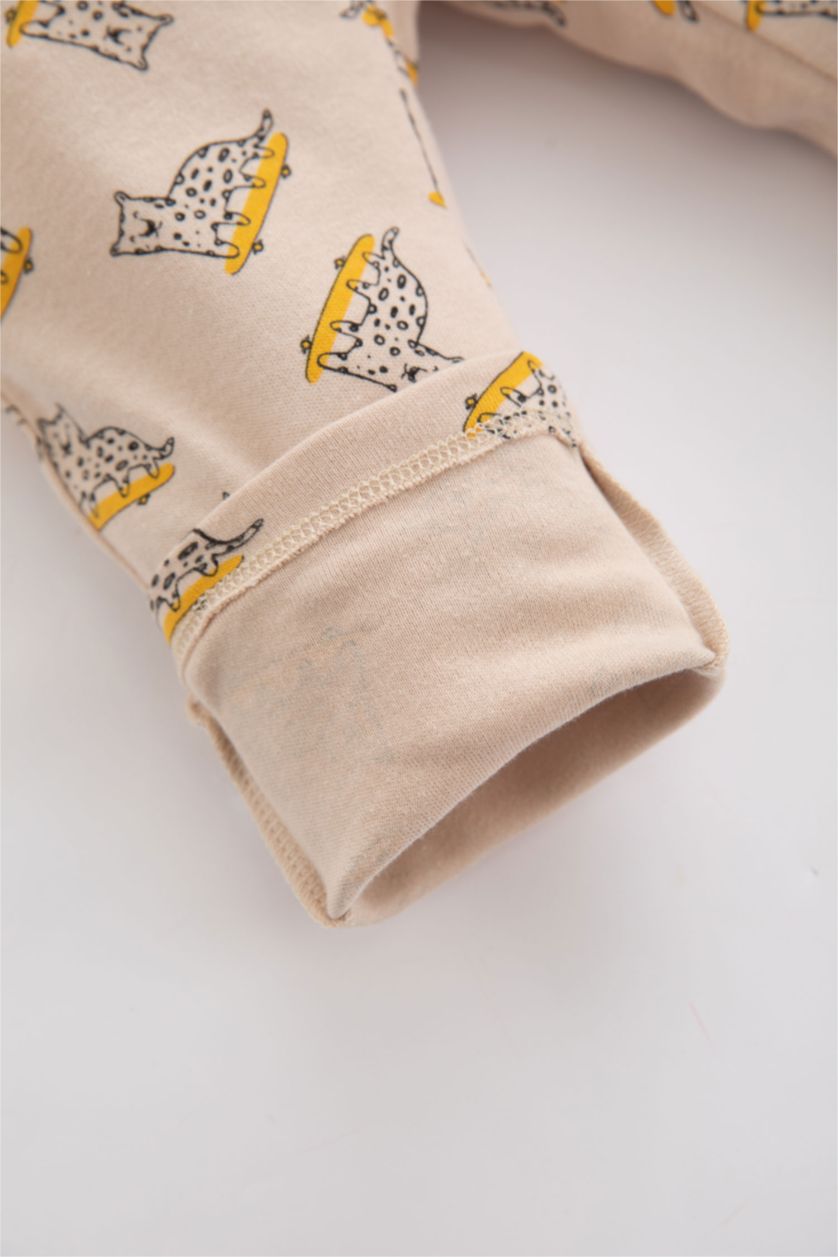 BABY GIRL Yellow Baby Boy Animal Patterned Long Sleeved T-Shirt Salopet 2-Pack Set