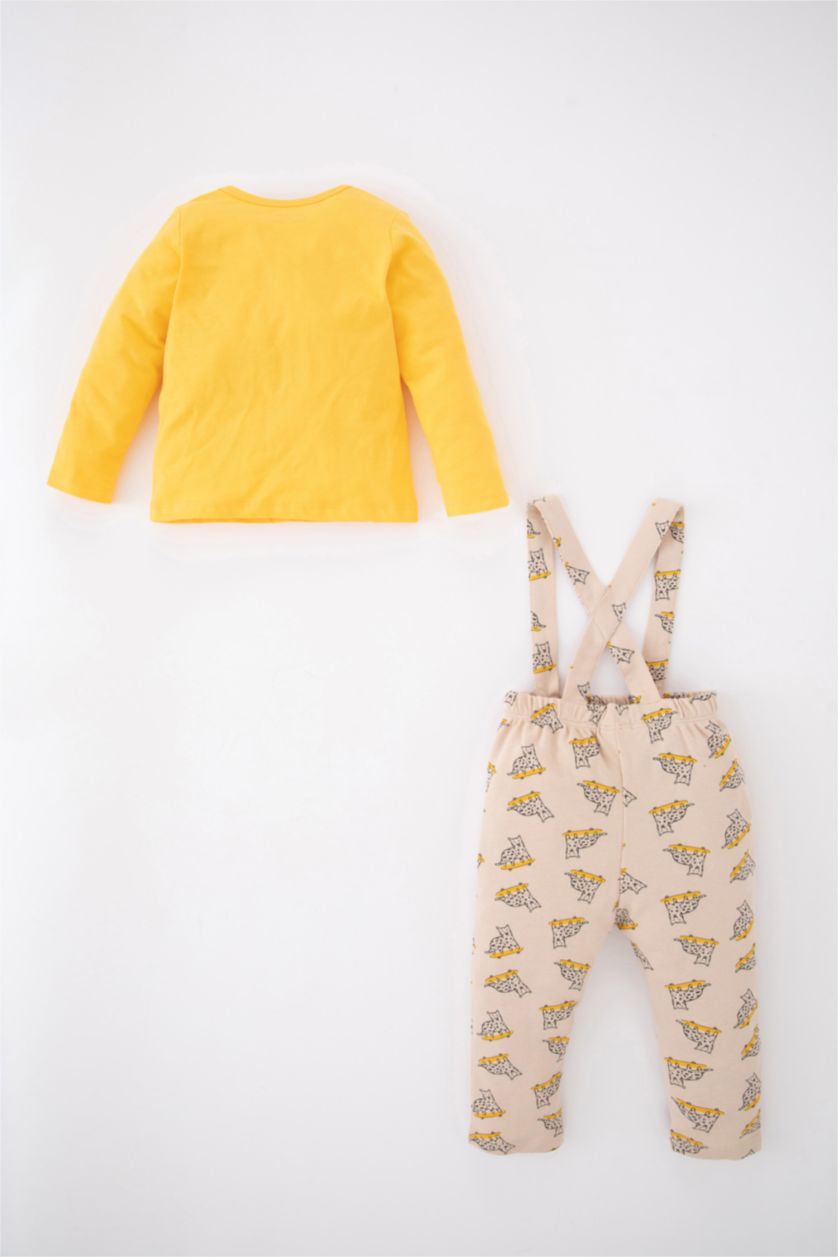 BABY GIRL Yellow Baby Boy Animal Patterned Long Sleeved T-Shirt Salopet 2-Pack Set