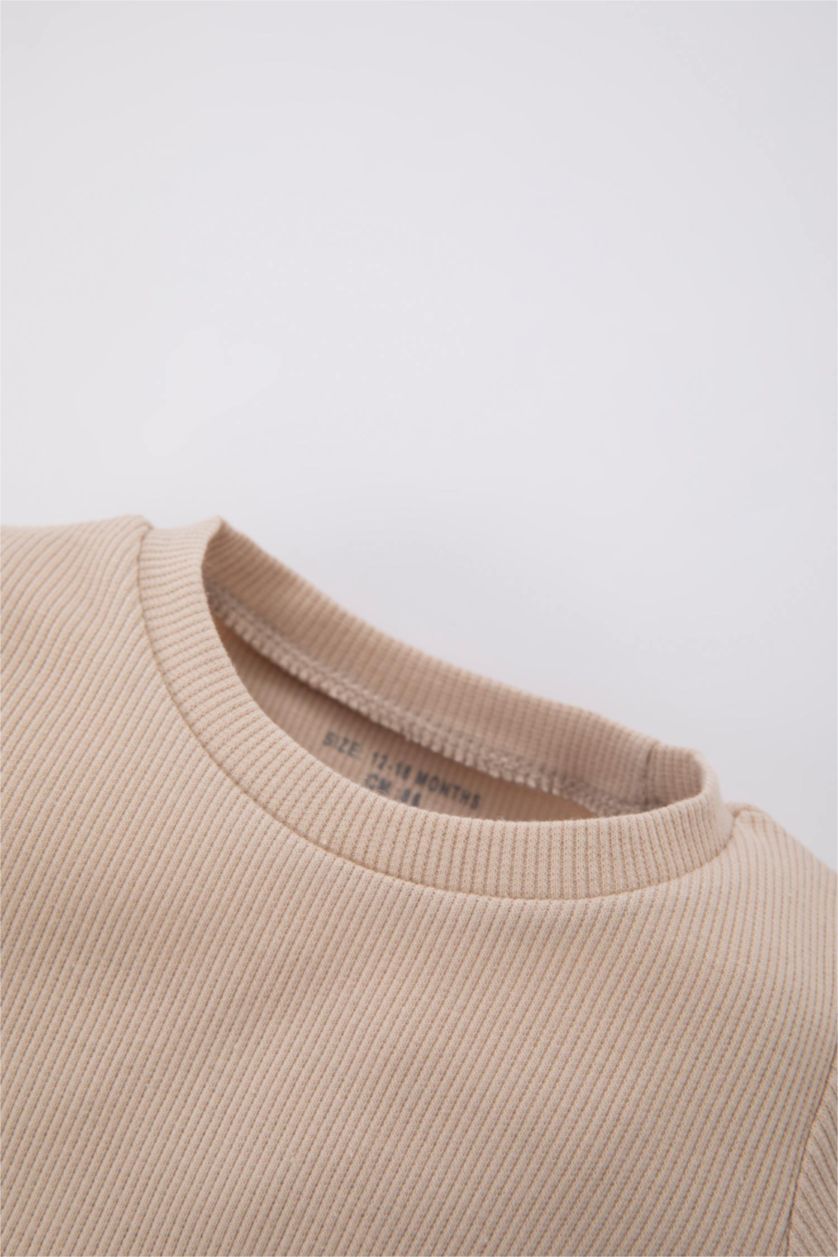 BABY GIRL Beige Baby Boy Short Sleeve Ribbed Camisole Snap Fastener Body Shorts 2-Pack