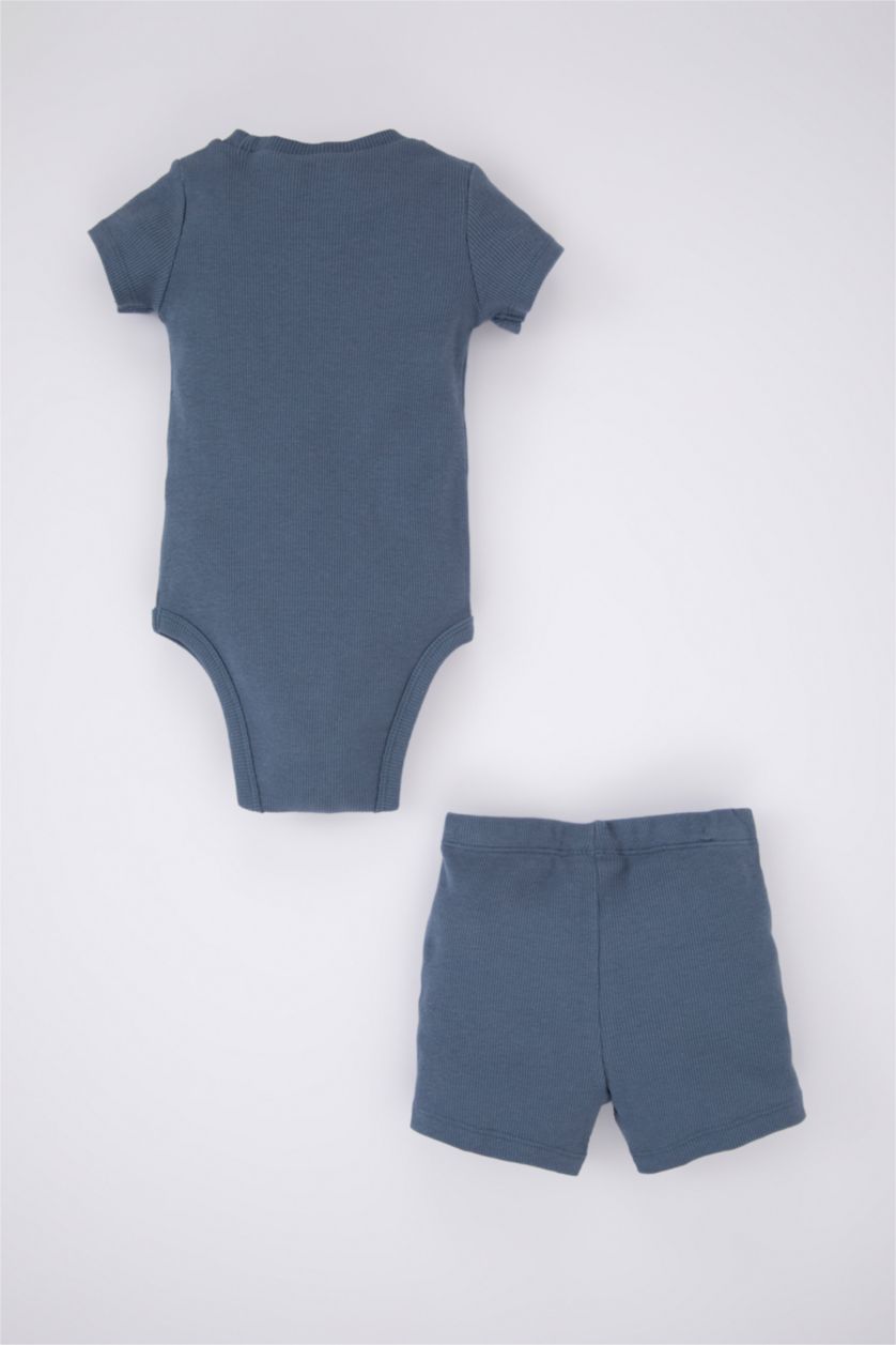 BABY BOY Light Indigo Baby Boy Short Sleeve Ribbed Camisole Snap Fastener Body Shorts 2-Pack