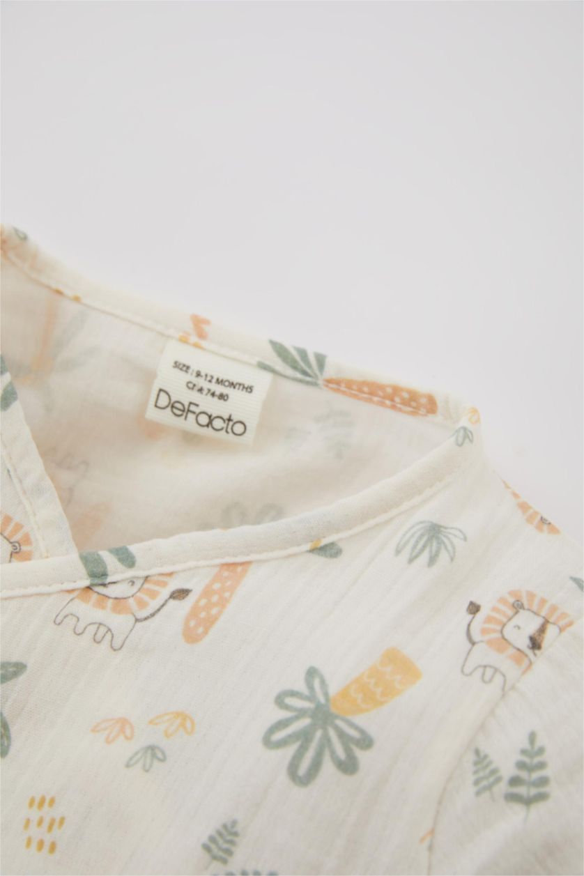 Erkek Bebek Ekru Erkek Bebek Safari Uzun Kollu Zıbın Alt Müslin 2'li Takım