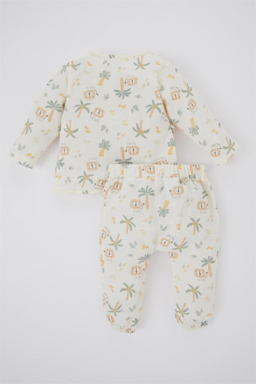 Erkek Bebek Ekru Erkek Bebek Safari Uzun Kollu Zıbın Alt Müslin 2'li Takım
