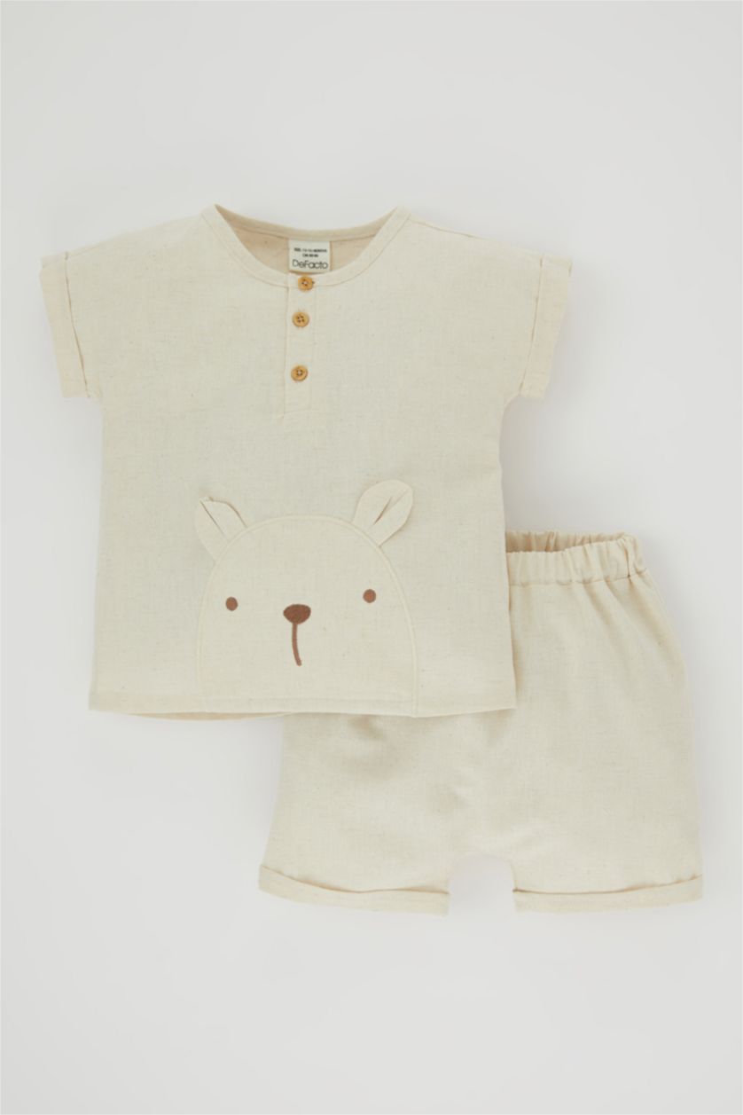 BABY GIRL Beige Baby Boy Short Sleeve Linen T-Shirt Shorts 2 Piece Set