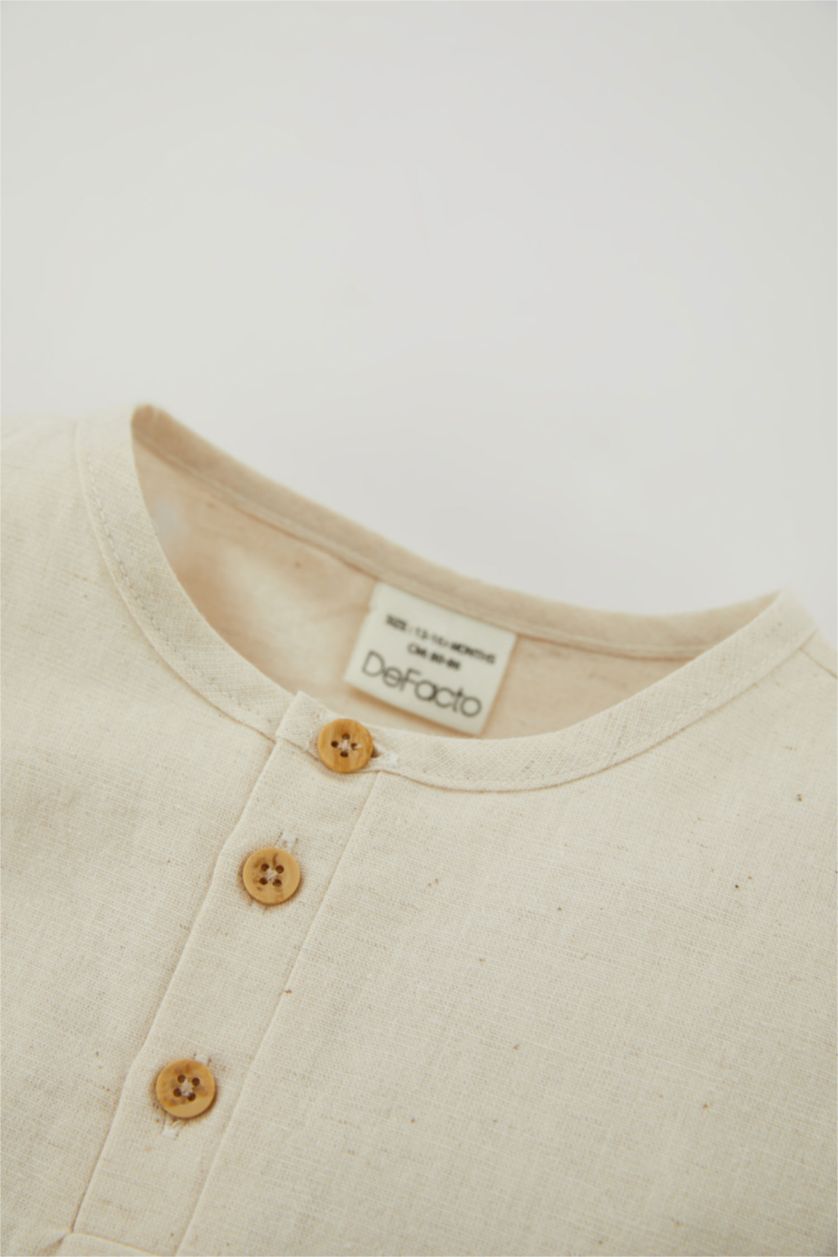 BABY GIRL Beige Baby Boy Short Sleeve Linen T-Shirt Shorts 2 Piece Set