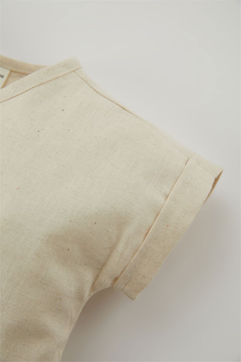 BABY GIRL Beige Baby Boy Short Sleeve Linen T-Shirt Shorts 2 Piece Set