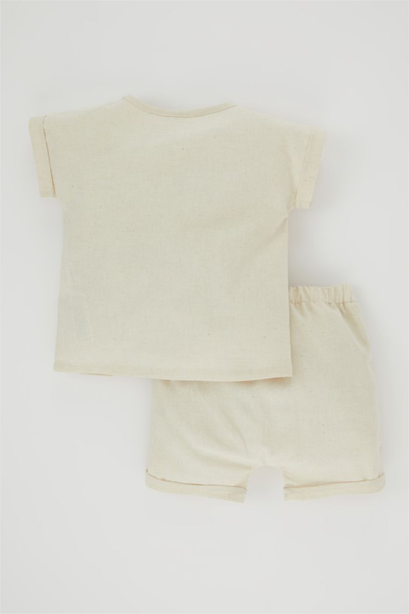 BABY GIRL Beige Baby Boy Short Sleeve Linen T-Shirt Shorts 2 Piece Set