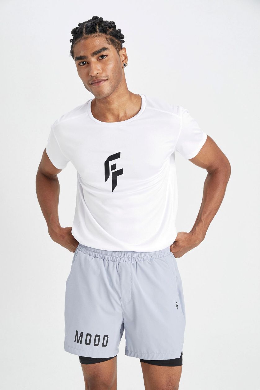 Man Light Blue Slim Fit Woven Shorts