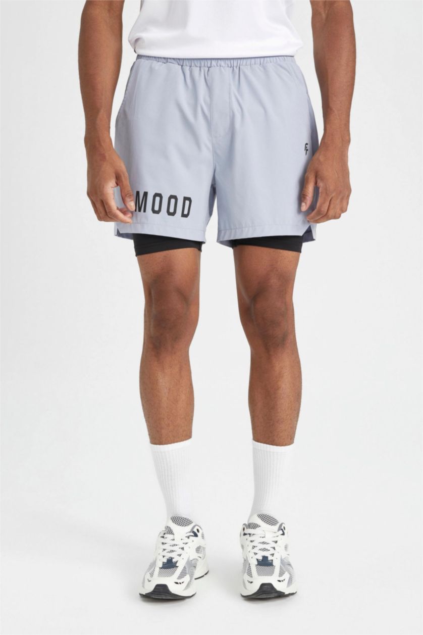 Man Light Blue Slim Fit Woven Shorts