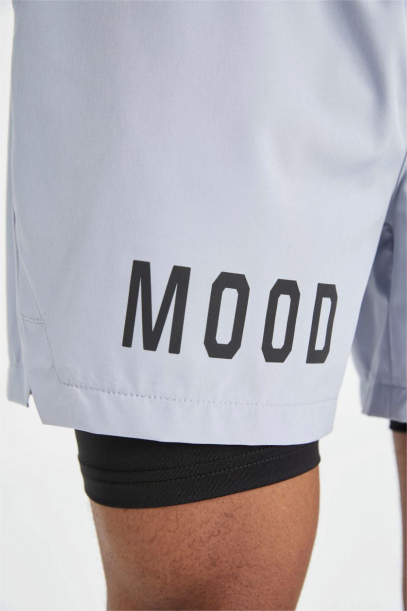 Man Light Blue Slim Fit Woven Shorts