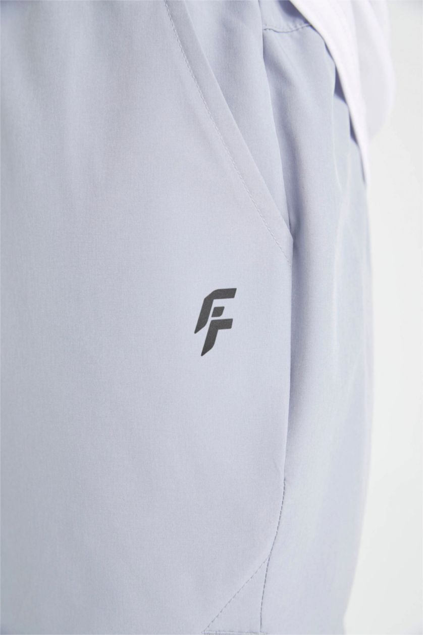 Man Light Blue Slim Fit Woven Shorts