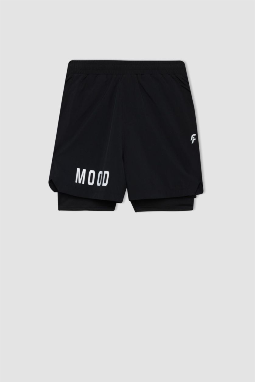 Man Black DeFactoFit Slim Fit Sports Woven Shorts