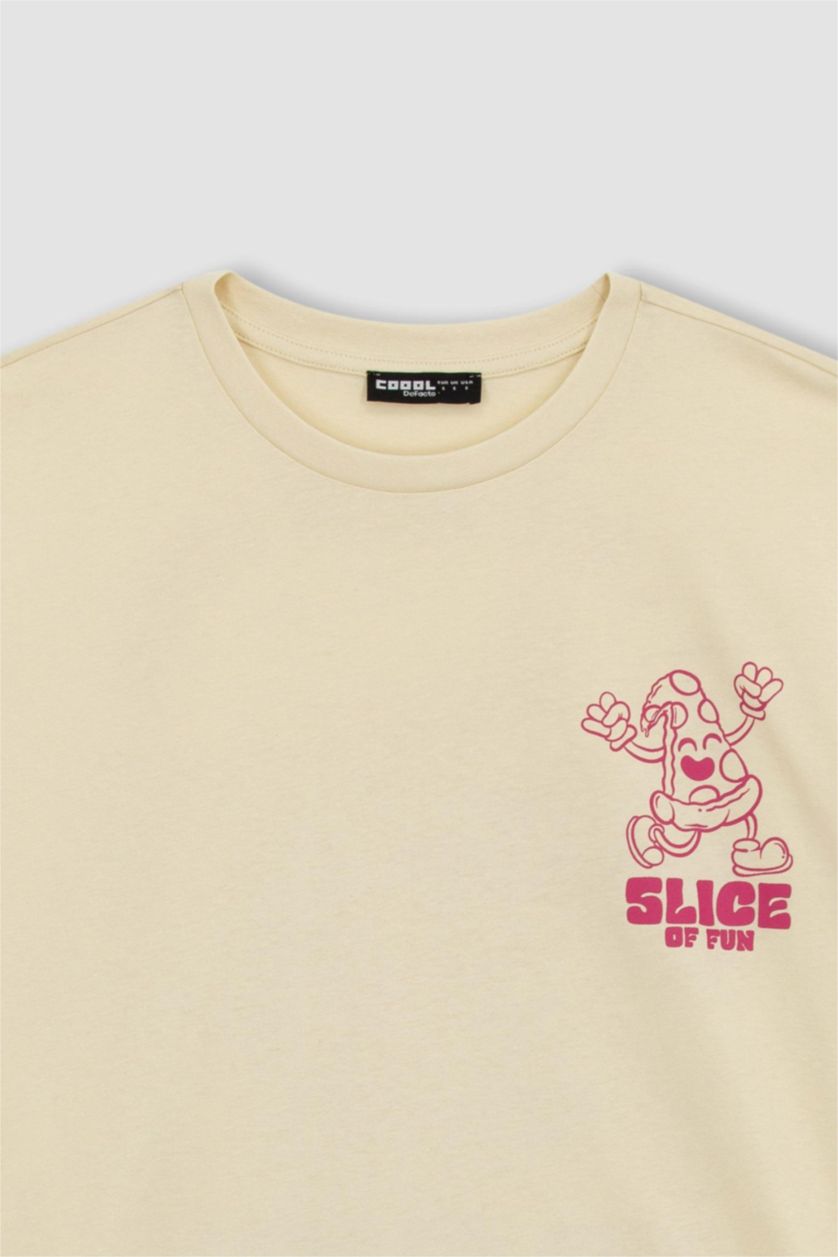 WOMAN Beige Oversize Fit Back Printed Short Sleeve Cotton T-Shirt