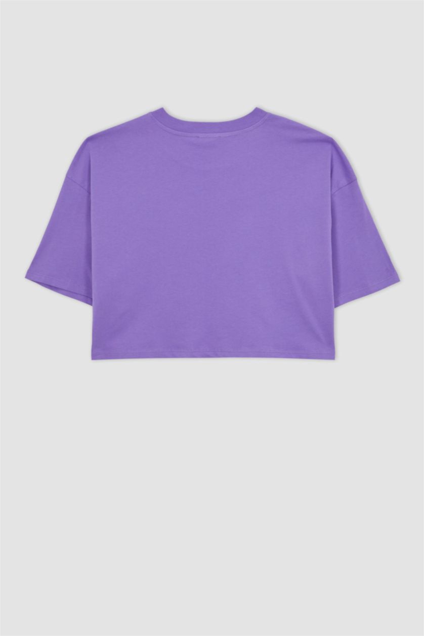 نساء أرجواني داكن تي شيرت قطن اوفرسايز مطبوع بأكمام قصيرة