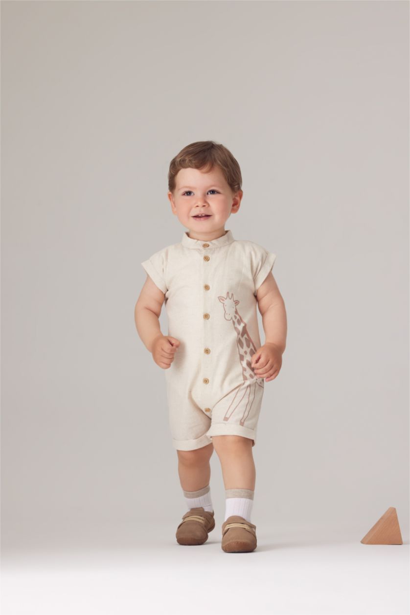 BABY BOY Beige Baby Boy Linen Rompers