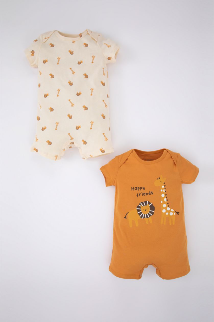 BABY GIRL Orange Baby Boy Newborn Combed Cotton 2-Pack Rompers