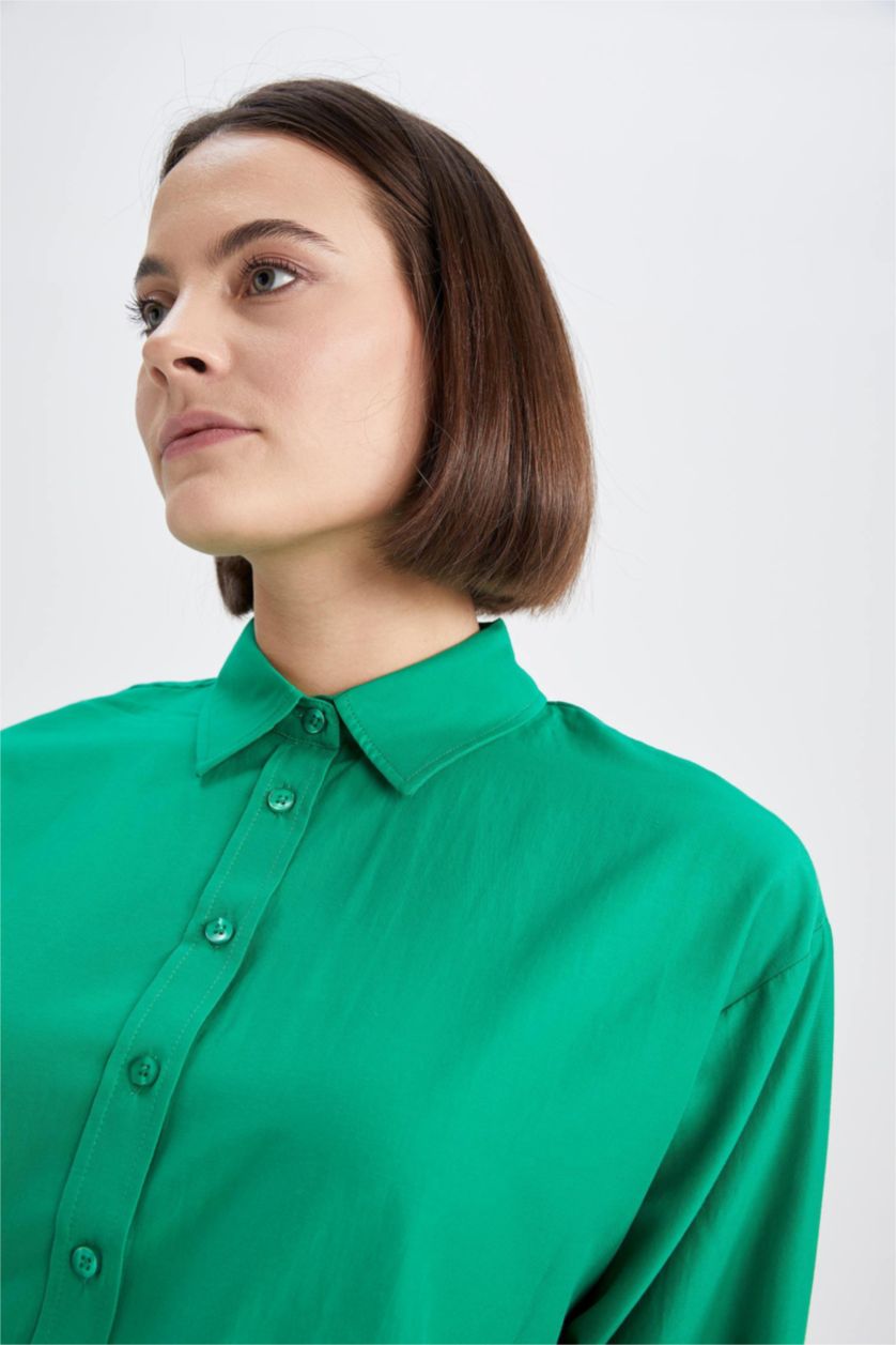 FEMME Vert Tunique À Manches Longues Popeline Coupe décontractée Col De Chemise