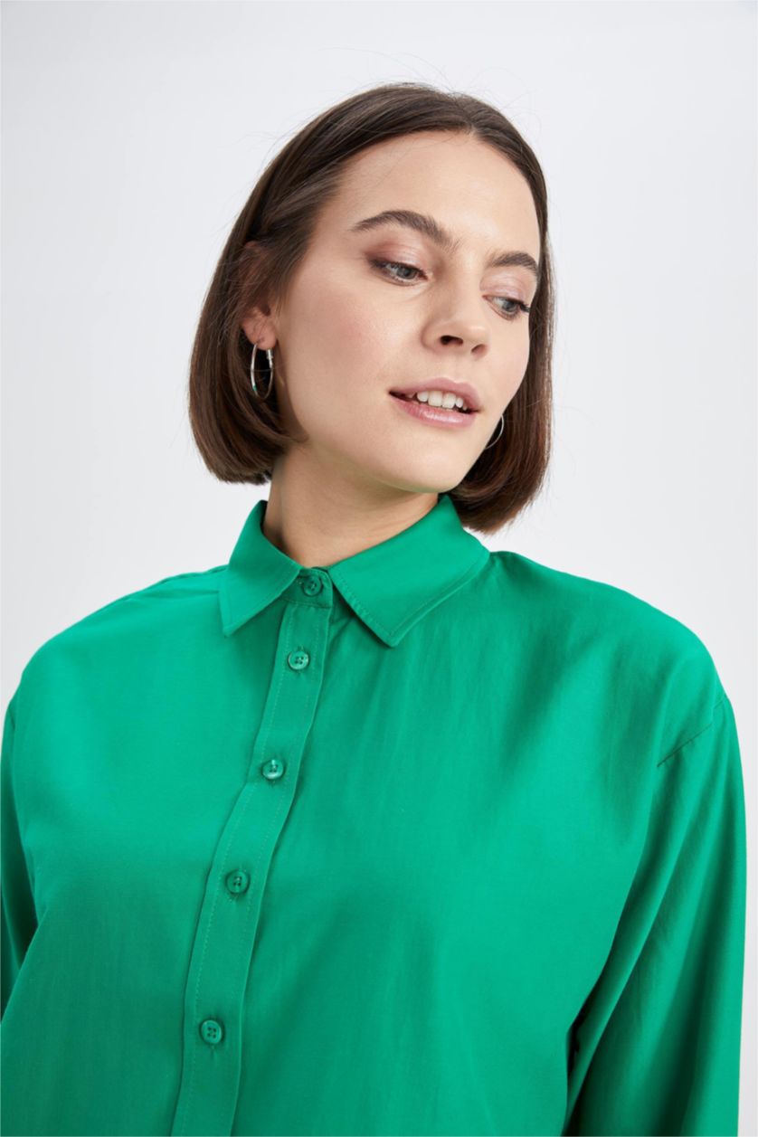 FEMME Vert Tunique À Manches Longues Popeline Coupe décontractée Col De Chemise
