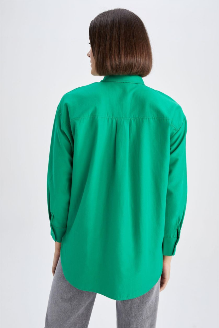 FEMME Vert Tunique À Manches Longues Popeline Coupe décontractée Col De Chemise