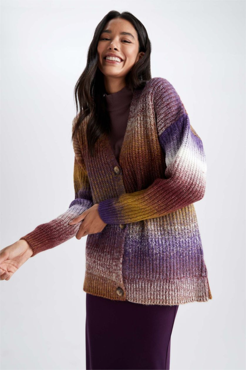 WOMAN Brown Regular Fit V-Neck Cardigan