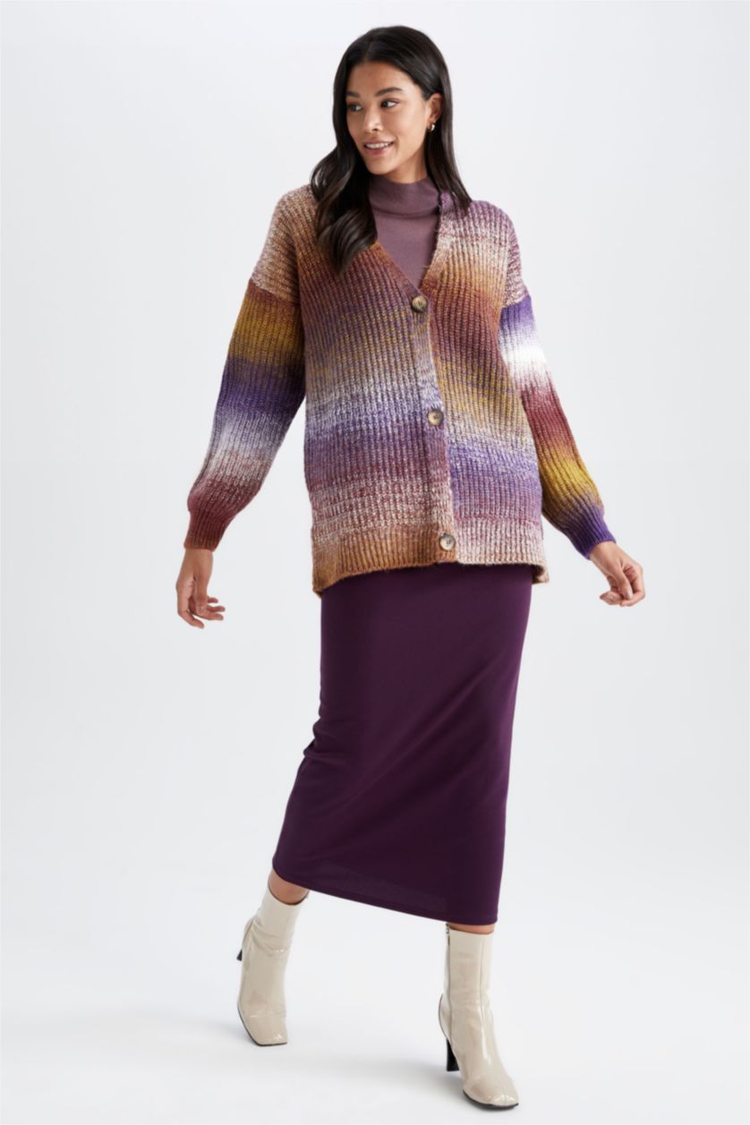 WOMAN Brown Regular Fit V-Neck Cardigan