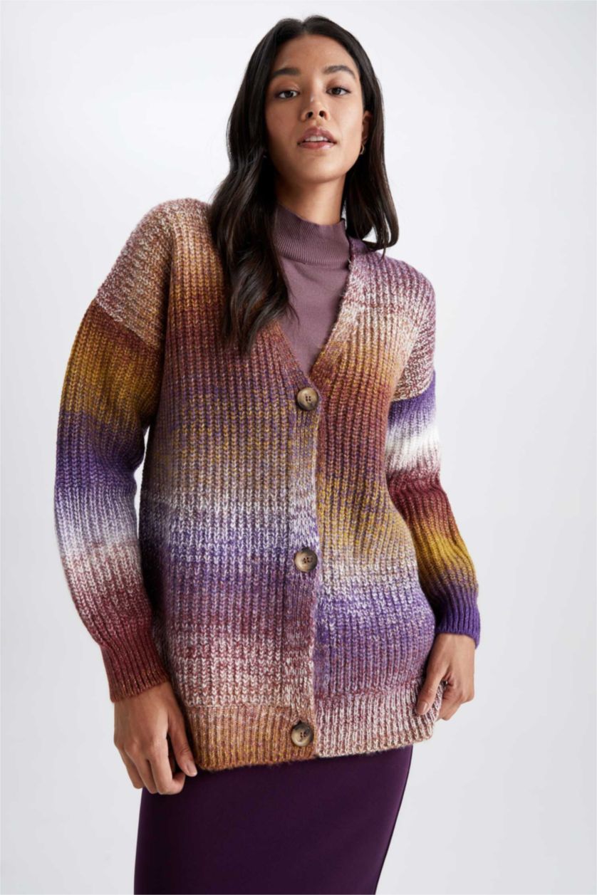 WOMAN Brown Regular Fit V-Neck Cardigan