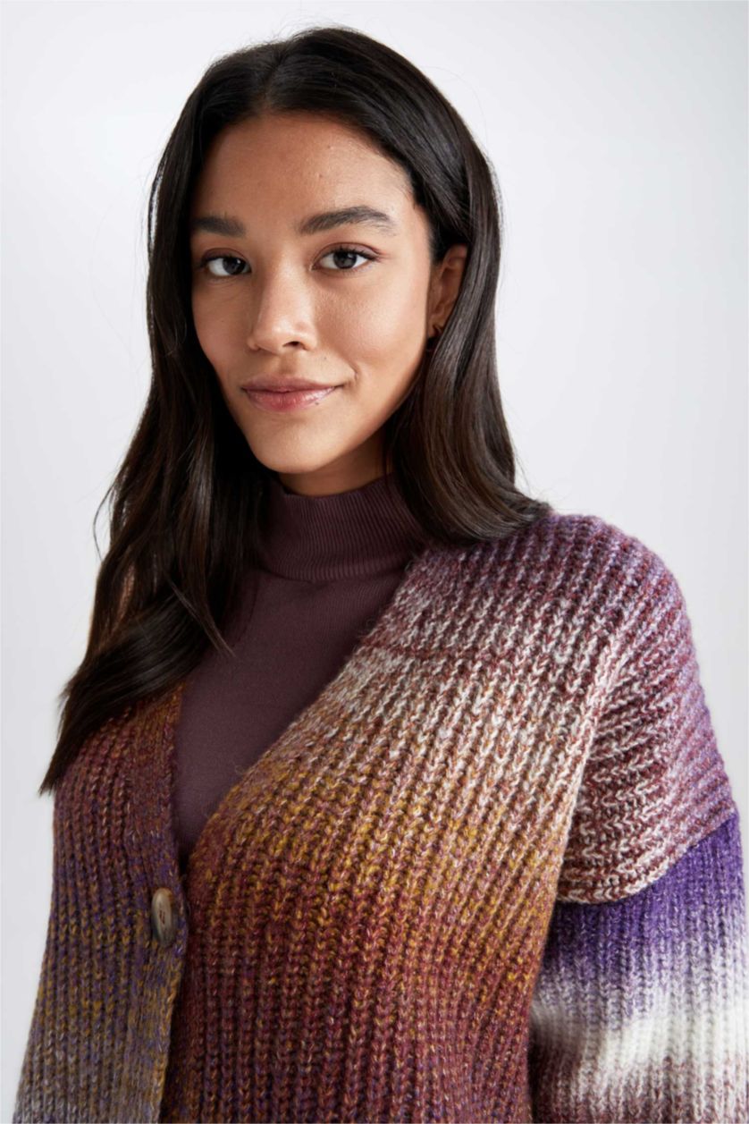 WOMAN Brown Regular Fit V-Neck Cardigan