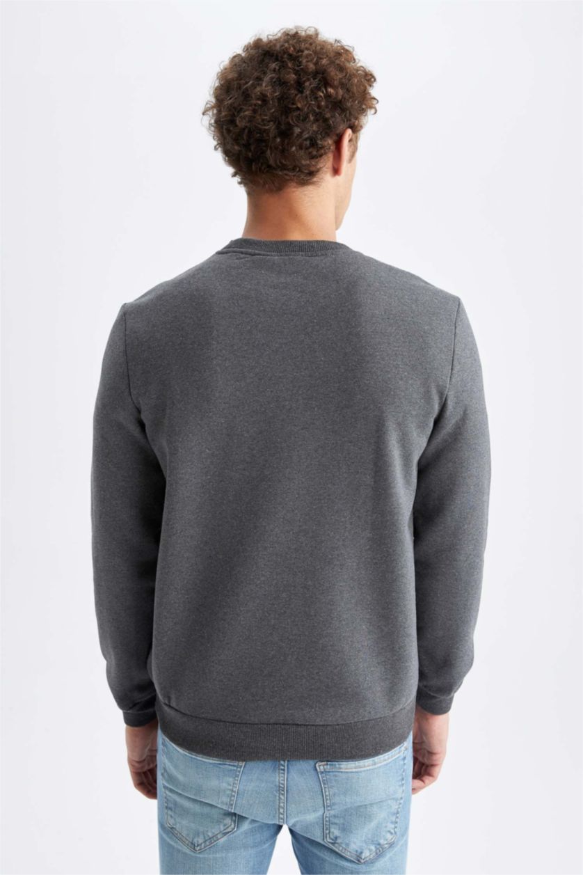 Man Anthracite Slim Fit Snoopy Licensed Printed Long Sleeve Sweatshirt