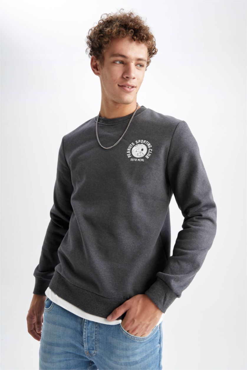 MAN Anthracite Slim Fit Snoopy Licensed Printed Long Sleeve Sweatshirt