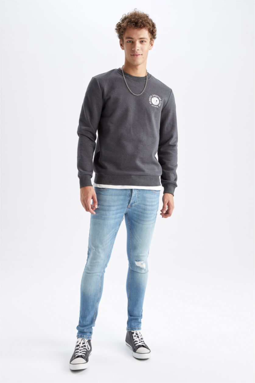 MAN Anthracite Slim Fit Snoopy Licensed Printed Long Sleeve Sweatshirt